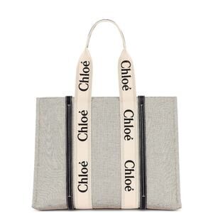 Chloe Large White And Blue Woody Tote Bag